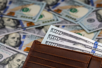 Cash money in wallet. Personal savings, income and consumer spending concept