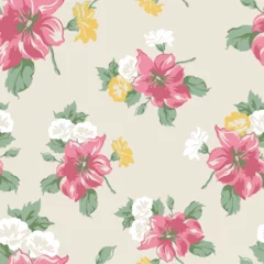 Foto op Canvas Abstract elegance seamless pattern with floral background,Seamless exotic pattern with tropical leaves and flowers on a beige background. Vector illustration. © belleza
