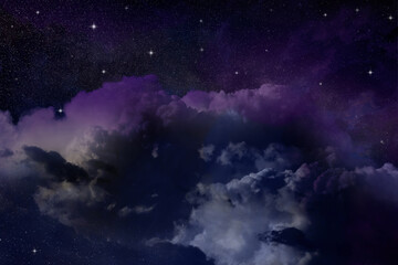 Obraz na płótnie Canvas Beautiful view of night sky with clouds and stars