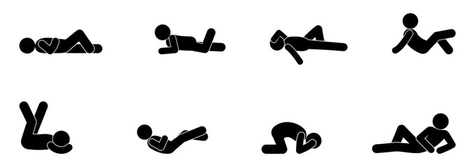 man lies, poses of lying people, stick figure stickman
