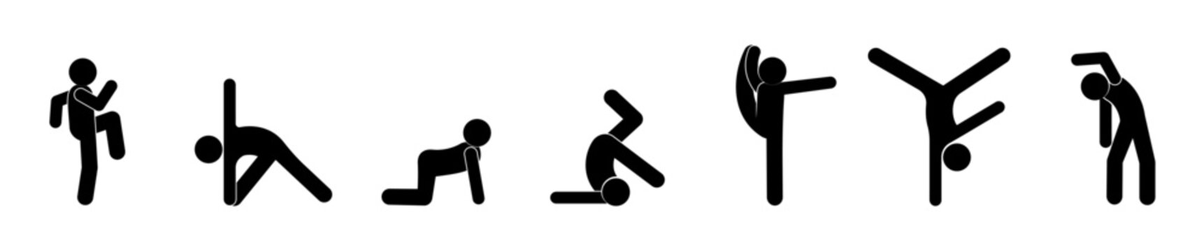 gymnast icon, exercise and pose illustration, stick figure man isolated silhouette