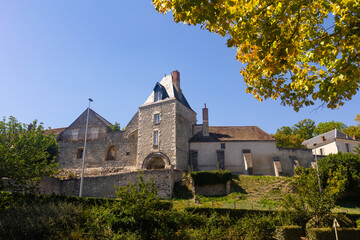 View of historical building of Chateau de Montargis - medieval fortified castle and former royal residence on hilltop in French town of Montargis on sunny summer day, Loiret department