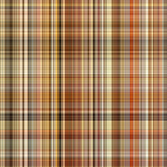 Woodland brown tartan seamless pattern textile. Tonal autumnal forest plaid with organic texture. Background of orange stripe for rough wallpaper. 