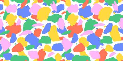 Colorful brush stroke seamless pattern. Creative minimalist style art background for trendy design with paintbrush shapes in bright primary colors. Simple artistic painting backdrop.