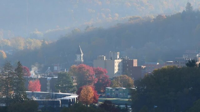 Town of Bradford PA during autumn season sunrise light