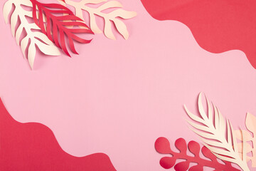 pink background with baige and red paper sheets