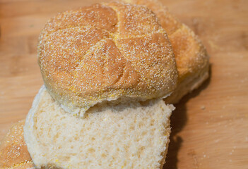 sliced bread on wooden table