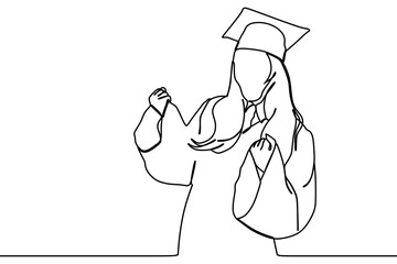 continuous line drawing of graduate students wearing cap and gown