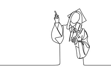 continuous line drawing of graduate students wearing cap and gown