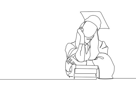 recommend clip art: continuous line drawing of graduate students wearing cap and gown
