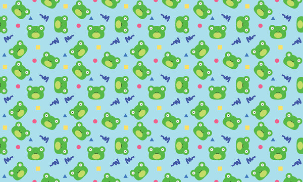 Seamless cute frog head flat pattern with geometric