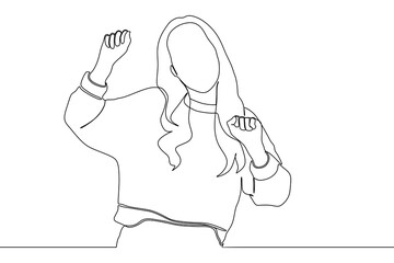 continuous line drawing of portrait of an excited young woman celebrating success