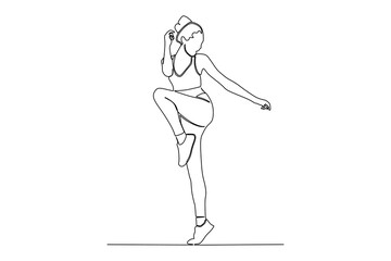 continuous line drawing of Beautiful young fitness woman running making exercise workout