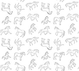 Obraz premium Vector seamless pattern of hand drawn sketch doodle horse isolated on white background