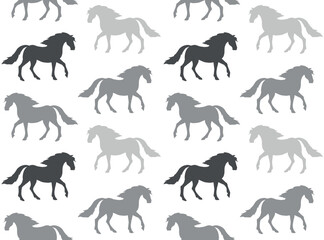 Vector seamless pattern of hand drawn sketch doodle horse silhouette isolated on white background