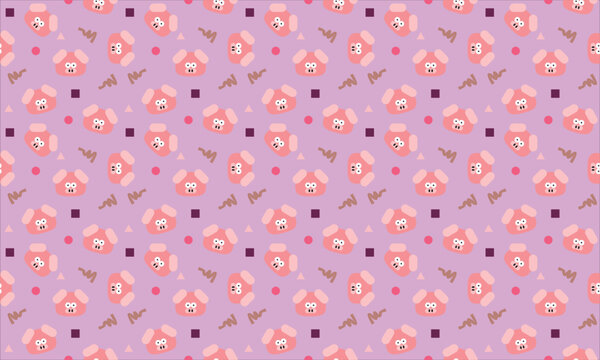 Seamless cute pig head flat pattern with geometric