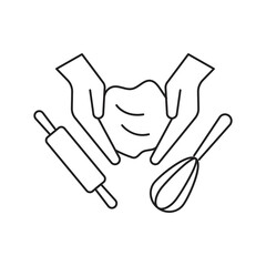 Dough making icon design. Graphic icon hands knead dough. Preparation ingredient for pasta, pizza, bread, baked and other dishes. vector illustration