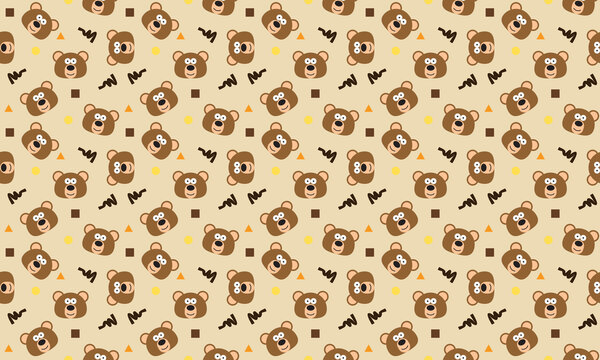Seamless cute bear head flat pattern with geometric