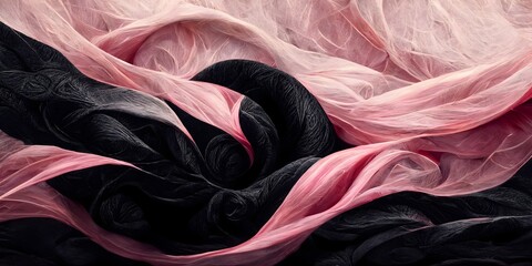 Pink and black Flowing fabric background illustration, abstract swirl