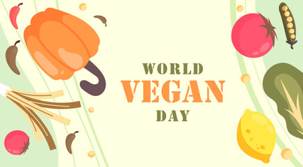 World vegan day hand drawn flat horizontal banner