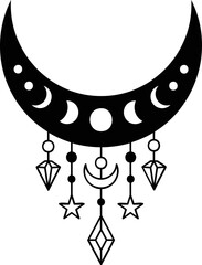 Side moon with internal phases and hanging crystals.