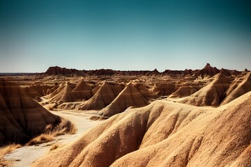 Fototapeta na wymiar Rocky mountainous deserts. Badlands with geological formations. 