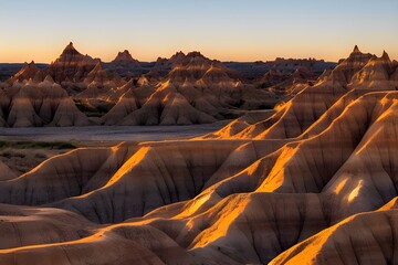 Rocky mountainous deserts. Badlands with geological formations. 