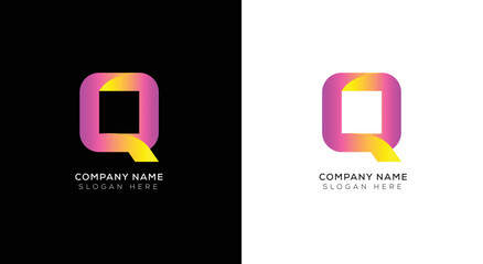 Abstract letter Q 3d logo template with black and white background