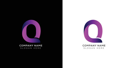 Abstract letter Q 3d logo template with black and white background