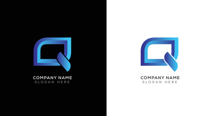 Abstract letter Q 3d logo template with black and white background