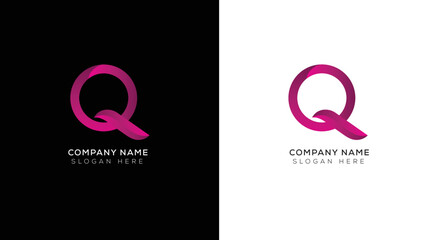 Abstract letter Q 3d logo template with black and white background