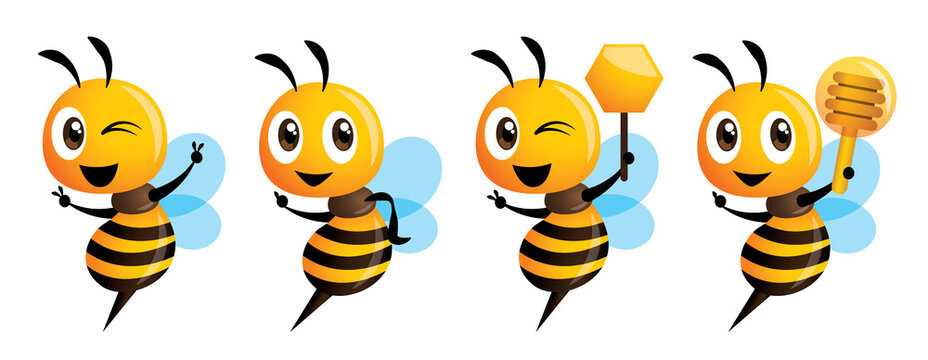 Cartoon cute bee mascot series. Cartoon cute bee pointing. Bee cartoon illustration isolated	