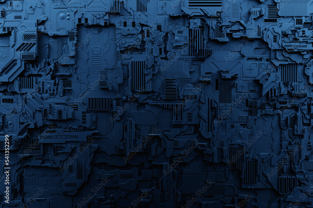 Aufkleber 3d illustration of the close up of the black cyber armor on neon lights. abstract graphics in the st