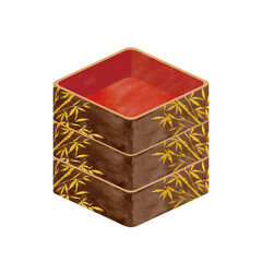 水彩で描いた空の重箱一段