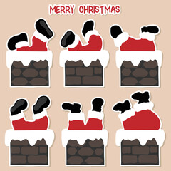 Fototapeta na wymiar Set of Santa Clauses for Merry Christmas and Happy New Year Stickers.