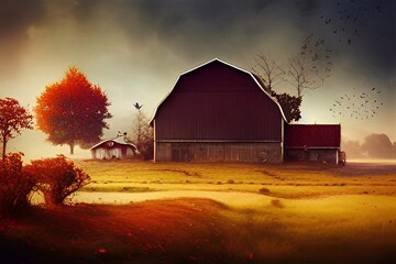 Farm in Autumn scenery background