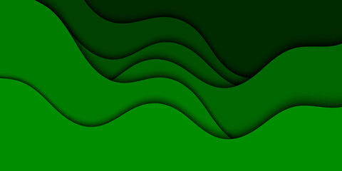 Background with green waves. Abstract wavy green paper background.