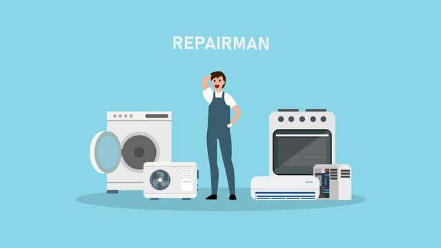 Repairman standing with home appliance