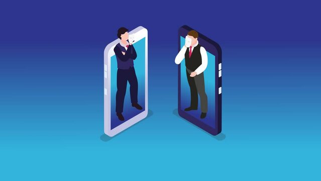 Two men using mask while talking through cellphone
