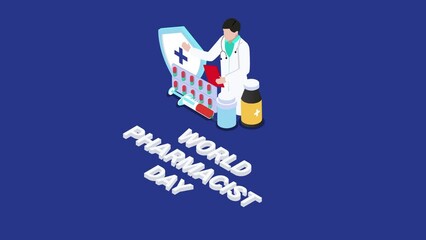 Apothecary stand with world pharmacist day text