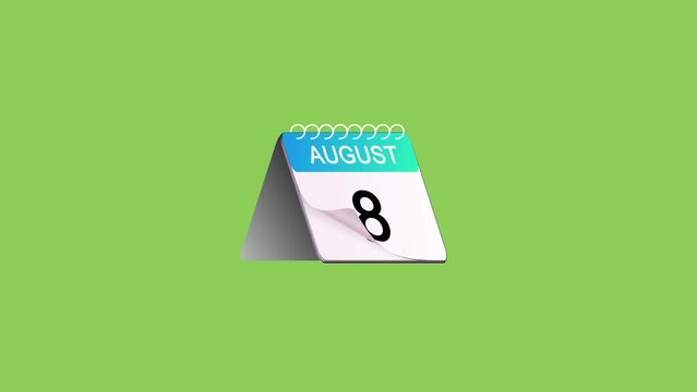 Close up of flipped calendar page for august month