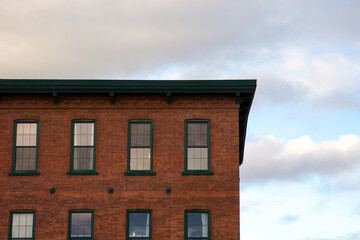 old building windows downtown city vintage architecture red brick condominium