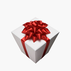 Gift box decorated with red ribbon.