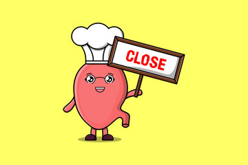 Cute cartoon Stomach chef character holding close sign board designs in flat cartoon style