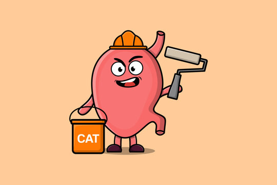 Cute cartoon Stomach as a builder character painting in flat modern style design illustration