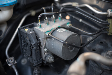 Fototapeta na wymiar Engine system and under cover car