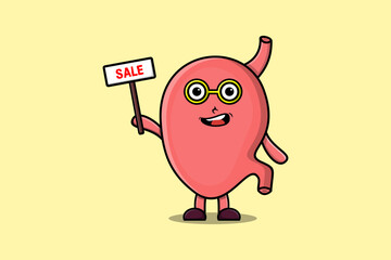 Cute cartoon Stomach character holding sale sign designs in concept flat cartoon style