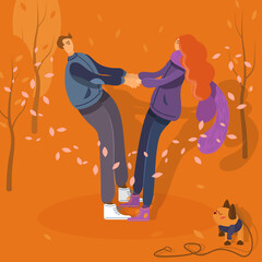 Autumn vector illustration of swirling pair of lovers
