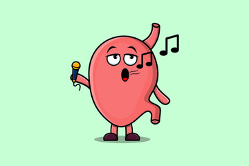 Cute cartoon Stomach singer character holding mic in flat modern style design illustrations