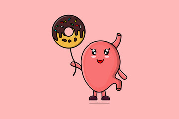Cute cartoon Stomach floating with donuts balloon cartoon vector illustration 